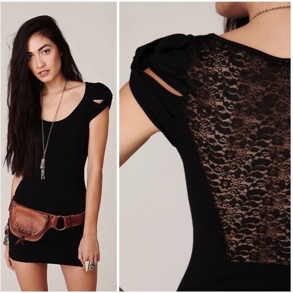 FREE PEOPLE “Coraline” Black Lace Back Mini Dress - Picture 2 of 10